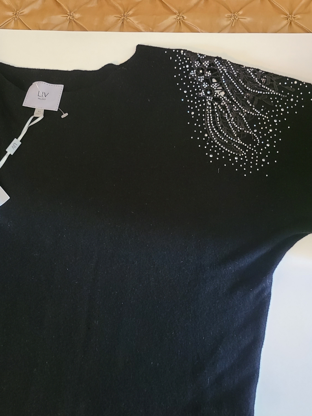 Milano Black Embellished Shoulder Knit Top